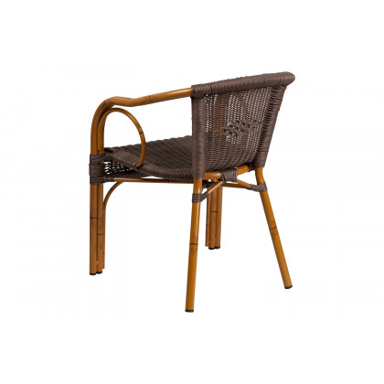 BLNK Cadiz Series Rattan Restaurant Patio Chair with Bamboo-Aluminum Frame - Dark Brown/Red
