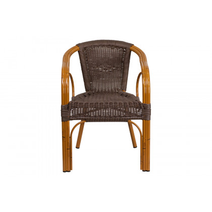 BLNK Cadiz Series Rattan Restaurant Patio Chair with Bamboo-Aluminum Frame - Dark Brown/Red