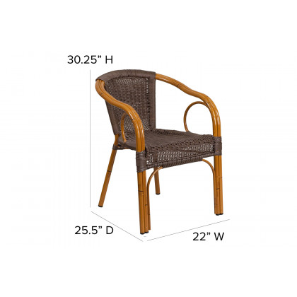 BLNK Cadiz Series Rattan Restaurant Patio Chair with Bamboo-Aluminum Frame - Dark Brown/Red