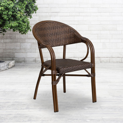 BLNK - Milano Series Rattan Restaurant Patio Chair with Bamboo-Aluminum Frame