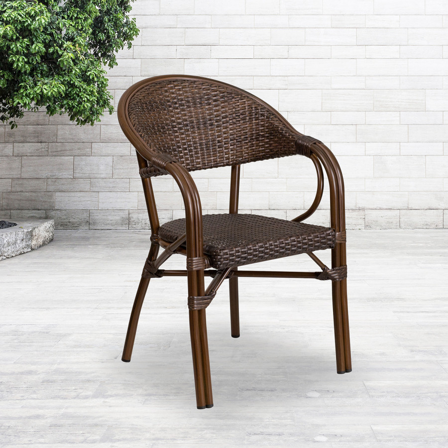 BLNK Milano Series Rattan Restaurant Patio Chair with Bamboo-Aluminum Frame - Cocoa