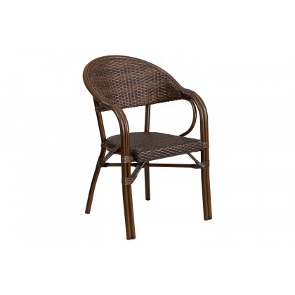 BLNK Milano Series Rattan Restaurant Patio Chair with Bamboo-Aluminum Frame - Cocoa