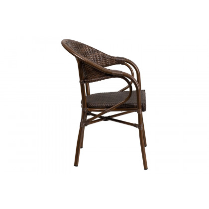 BLNK Milano Series Rattan Restaurant Patio Chair with Bamboo-Aluminum Frame - Cocoa