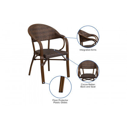 BLNK Milano Series Rattan Restaurant Patio Chair with Bamboo-Aluminum Frame - Cocoa