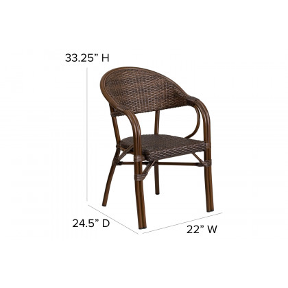 BLNK Milano Series Rattan Restaurant Patio Chair with Bamboo-Aluminum Frame - Cocoa