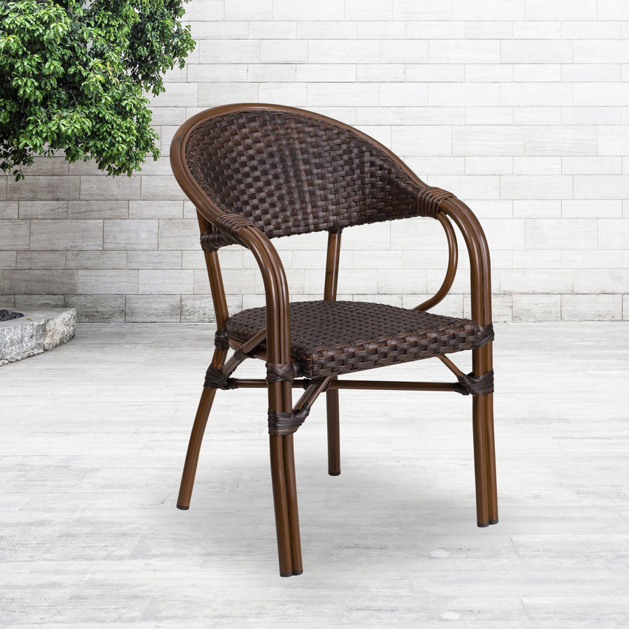 BLNK - Milano Series Rattan Restaurant Patio Chair with Bamboo-Aluminum Frame