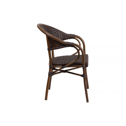 BLNK Milano Series Rattan Restaurant Patio Chair with Bamboo-Aluminum Frame - Dark Brown/Red