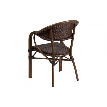 BLNK Milano Series Rattan Restaurant Patio Chair with Bamboo-Aluminum Frame - Dark Brown/Red
