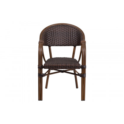 BLNK Milano Series Rattan Restaurant Patio Chair with Bamboo-Aluminum Frame - Dark Brown/Red