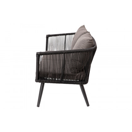 BLNK - Kierra Black All-Weather Woven Conversation Set with Gray Zippered Removable Cushions and Metal Coffee Table 4-Piece