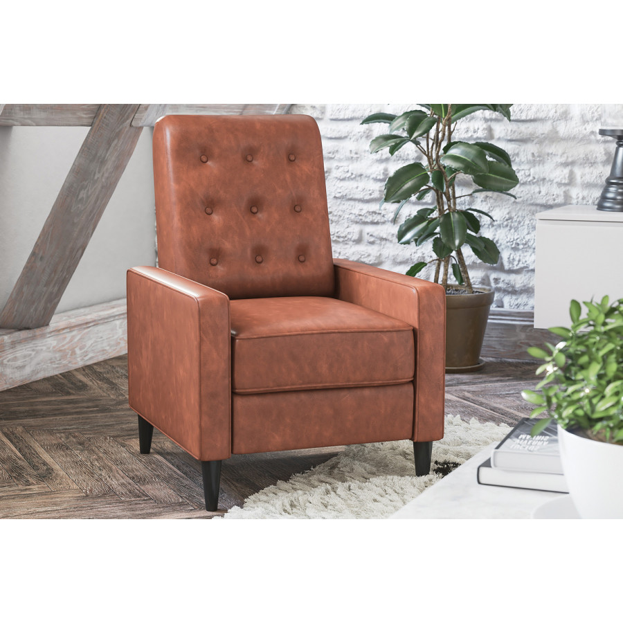 BLNK - Ezra LeatherSoft Mid-Century Modern Upholstered Button Tufted Pushback Recliner