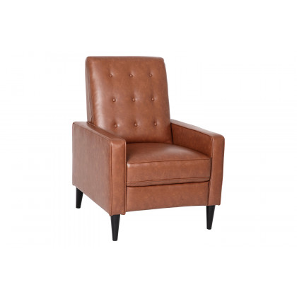 BLNK - Ezra LeatherSoft Mid-Century Modern Upholstered Button Tufted Pushback Recliner