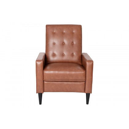 BLNK Ezra LeatherSoft Mid-Century Modern Upholstered Button Tufted Pushback Recliner - Brown