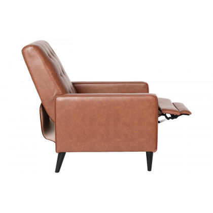 BLNK Ezra LeatherSoft Mid-Century Modern Upholstered Button Tufted Pushback Recliner - Brown