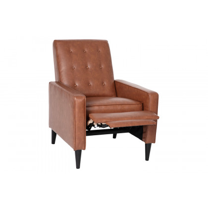 BLNK Ezra LeatherSoft Mid-Century Modern Upholstered Button Tufted Pushback Recliner - Brown