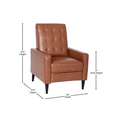 BLNK Ezra LeatherSoft Mid-Century Modern Upholstered Button Tufted Pushback Recliner - Brown