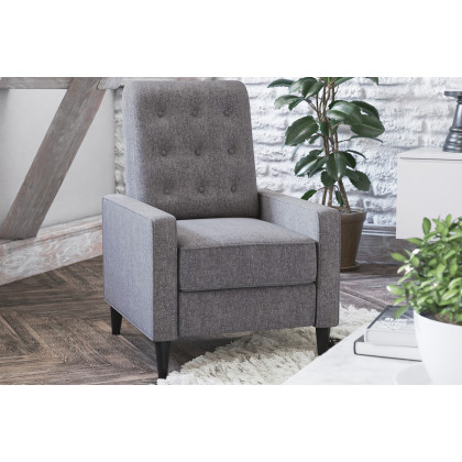 BLNK - Ezra LeatherSoft Mid-Century Modern Upholstered Button Tufted Pushback Recliner