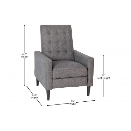 BLNK Ezra Fabric Mid-Century Modern Upholstered Button Tufted Pushback Recliner - Gray