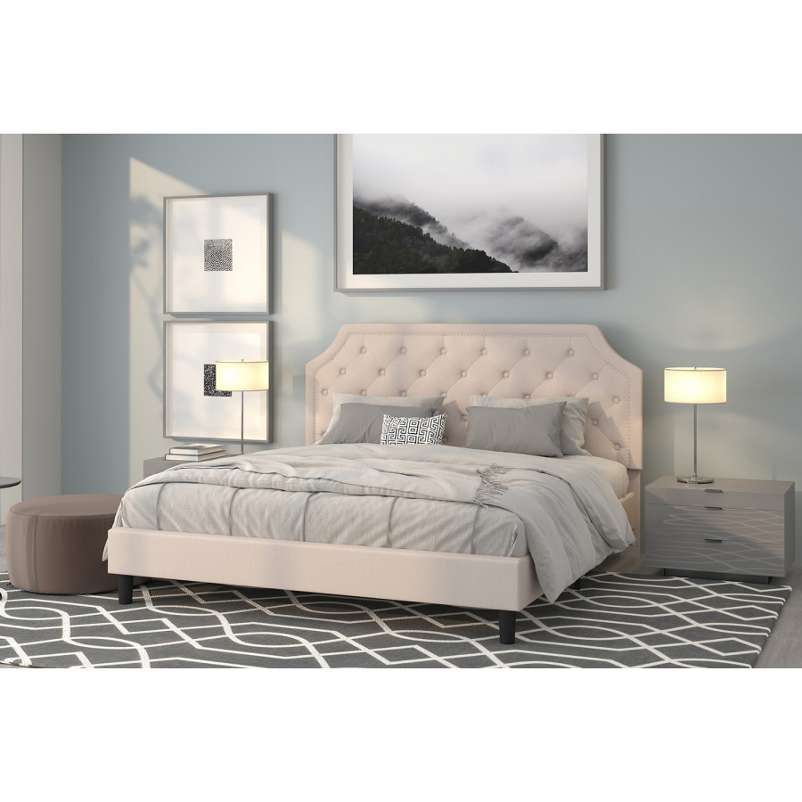 BLNK Brighton Tufted Upholstered Platform Bed - Beige, King Size
