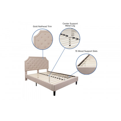 BLNK Brighton Tufted Upholstered Platform Bed - Beige, Queen Size