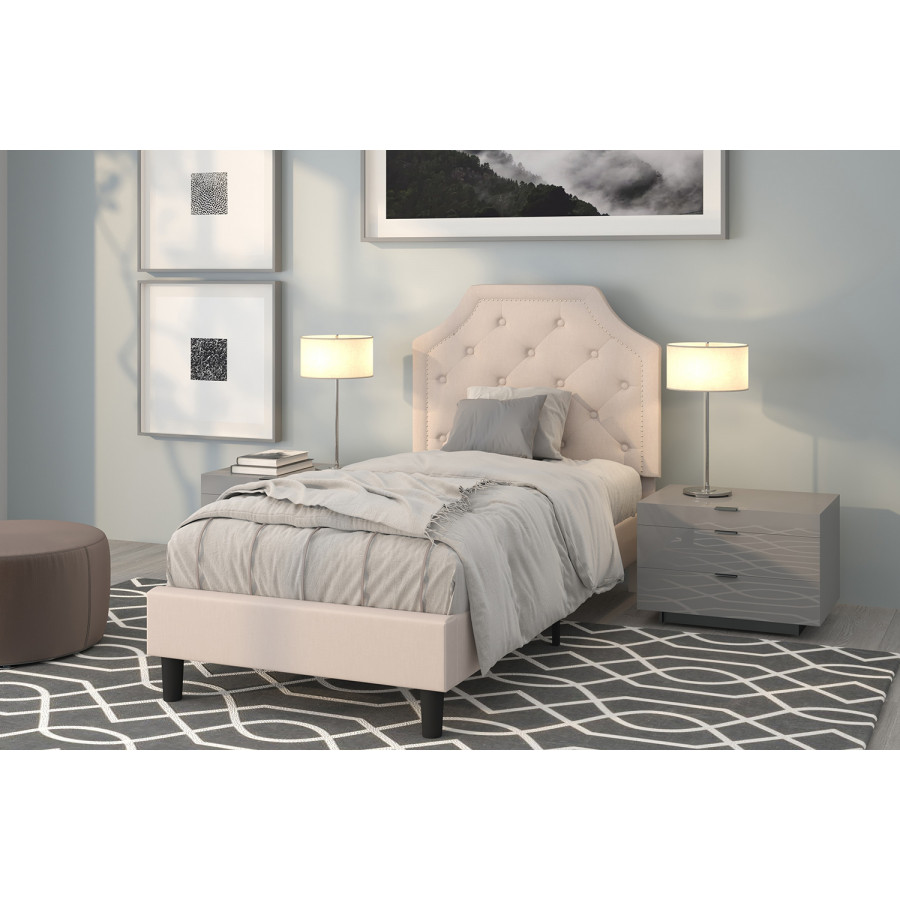 BLNK Brighton Tufted Upholstered Platform Bed - Beige, Twin Size