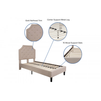 BLNK Brighton Tufted Upholstered Platform Bed - Beige, Twin Size