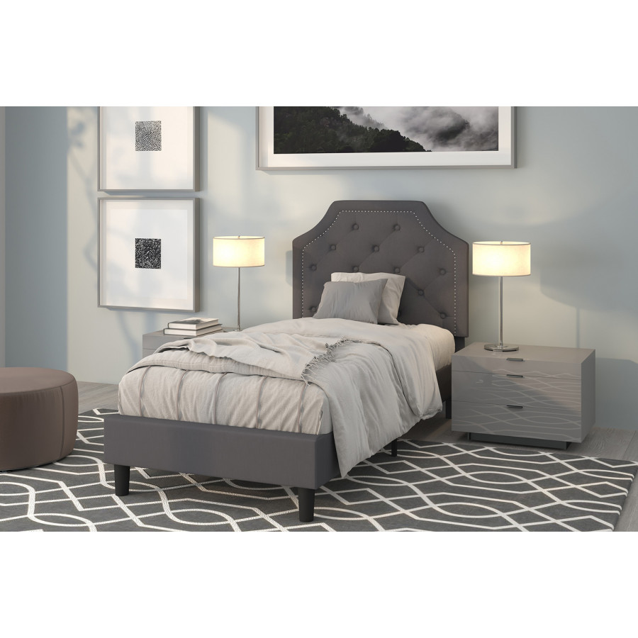 BLNK Brighton Tufted Upholstered Platform Bed - Dark Gray, Twin Size