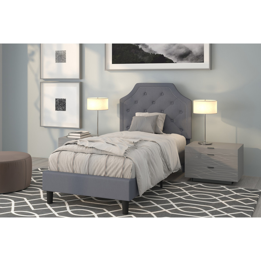 BLNK Brighton Tufted Upholstered Platform Bed - Light Gray, Twin Size