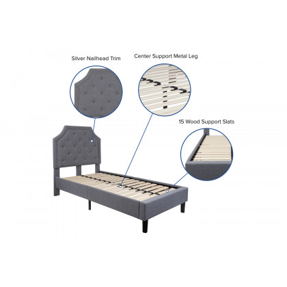 BLNK Brighton Tufted Upholstered Platform Bed - Light Gray, Twin Size