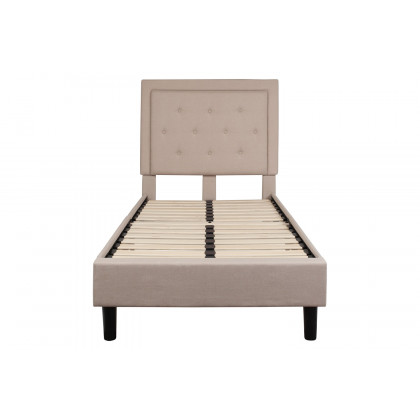 BLNK Roxbury Tufted Upholstered Platform Bed with 10" CertiPUR-US Certified Pocket Spring Mattress - Beige, Twin Size