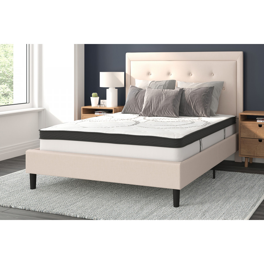 BLNK Roxbury Tufted Upholstered Platform Bed with 10" CertiPUR-US Certified Pocket Spring Mattress - Beige, Full Size