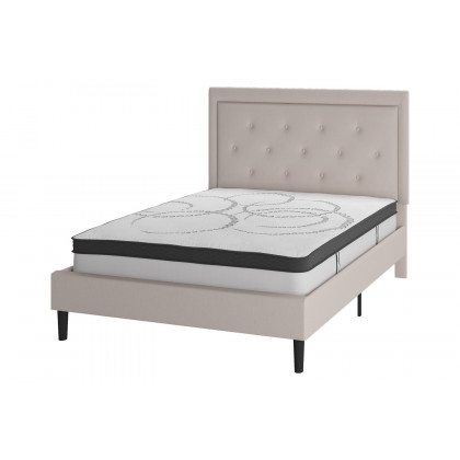 BLNK Roxbury Tufted Upholstered Platform Bed with 10" CertiPUR-US Certified Pocket Spring Mattress - Beige, Full Size