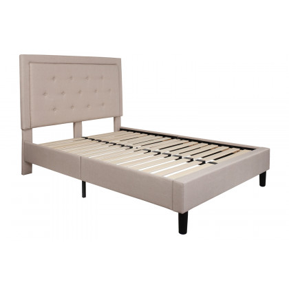 BLNK Roxbury Tufted Upholstered Platform Bed with 10" CertiPUR-US Certified Pocket Spring Mattress - Beige, Full Size
