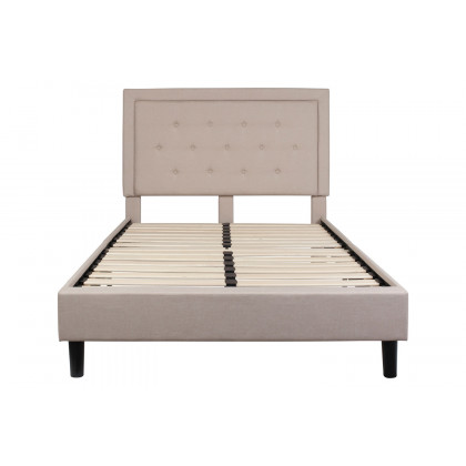 BLNK Roxbury Tufted Upholstered Platform Bed with 10" CertiPUR-US Certified Pocket Spring Mattress - Beige, Full Size