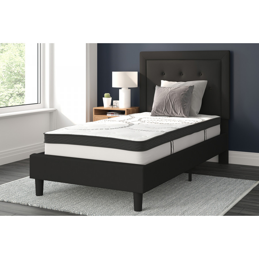 BLNK Roxbury Tufted Upholstered Platform Bed with 10" CertiPUR-US Certified Pocket Spring Mattress - Black, Twin Size