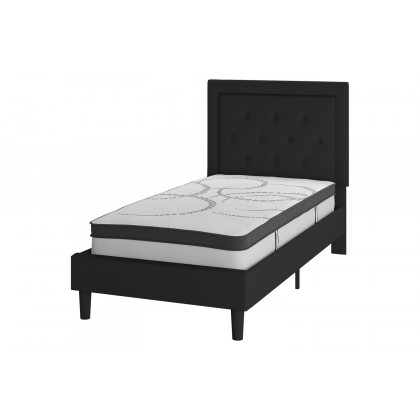 BLNK Roxbury Tufted Upholstered Platform Bed with 10" CertiPUR-US Certified Pocket Spring Mattress - Black, Twin Size