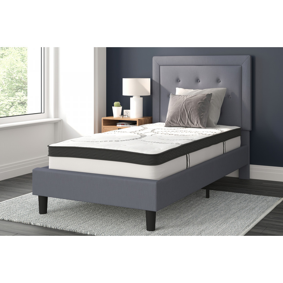 BLNK Roxbury Tufted Upholstered Platform Bed with 10" CertiPUR-US Certified Pocket Spring Mattress - Light Gray, Twin Size