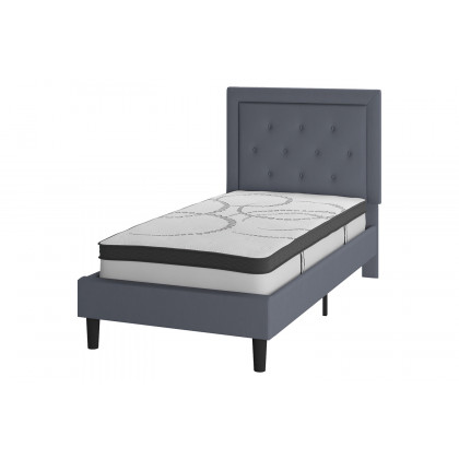 BLNK Roxbury Tufted Upholstered Platform Bed with 10" CertiPUR-US Certified Pocket Spring Mattress - Light Gray, Twin Size