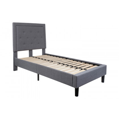 BLNK Roxbury Tufted Upholstered Platform Bed with 10" CertiPUR-US Certified Pocket Spring Mattress - Light Gray, Twin Size
