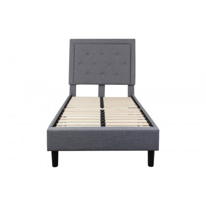 BLNK Roxbury Tufted Upholstered Platform Bed with 10" CertiPUR-US Certified Pocket Spring Mattress - Light Gray, Twin Size