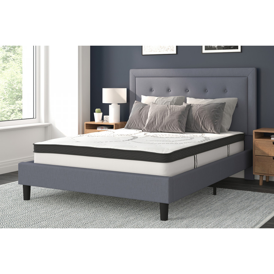 BLNK Roxbury Tufted Upholstered Platform Bed with 10" CertiPUR-US Certified Pocket Spring Mattress - Light Gray, Queen Size