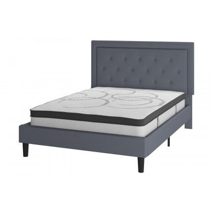 BLNK Roxbury Tufted Upholstered Platform Bed with 10" CertiPUR-US Certified Pocket Spring Mattress - Light Gray, Queen Size