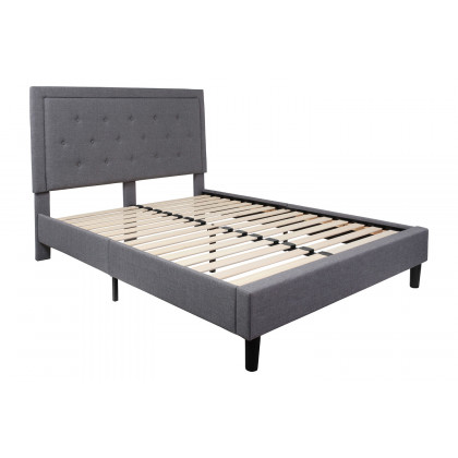 BLNK Roxbury Tufted Upholstered Platform Bed with 10" CertiPUR-US Certified Pocket Spring Mattress - Light Gray, Queen Size