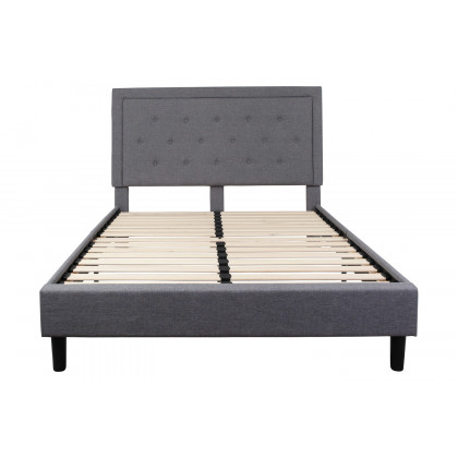 BLNK Roxbury Tufted Upholstered Platform Bed with 10" CertiPUR-US Certified Pocket Spring Mattress - Light Gray, Queen Size