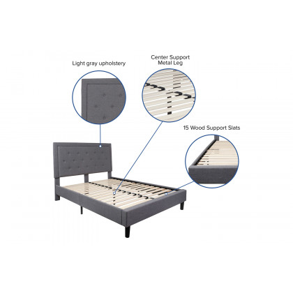BLNK Roxbury Tufted Upholstered Platform Bed with 10" CertiPUR-US Certified Pocket Spring Mattress - Light Gray, Queen Size