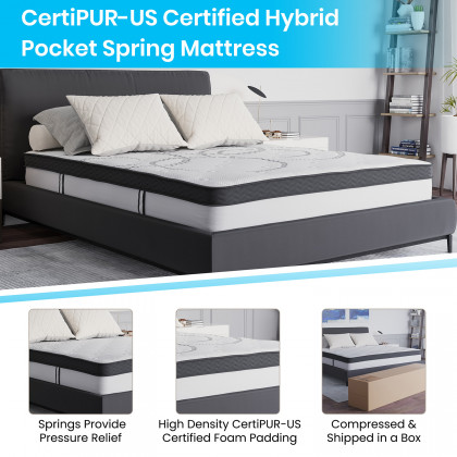 BLNK Roxbury Tufted Upholstered Platform Bed with 10" CertiPUR-US Certified Pocket Spring Mattress - Light Gray, Queen Size