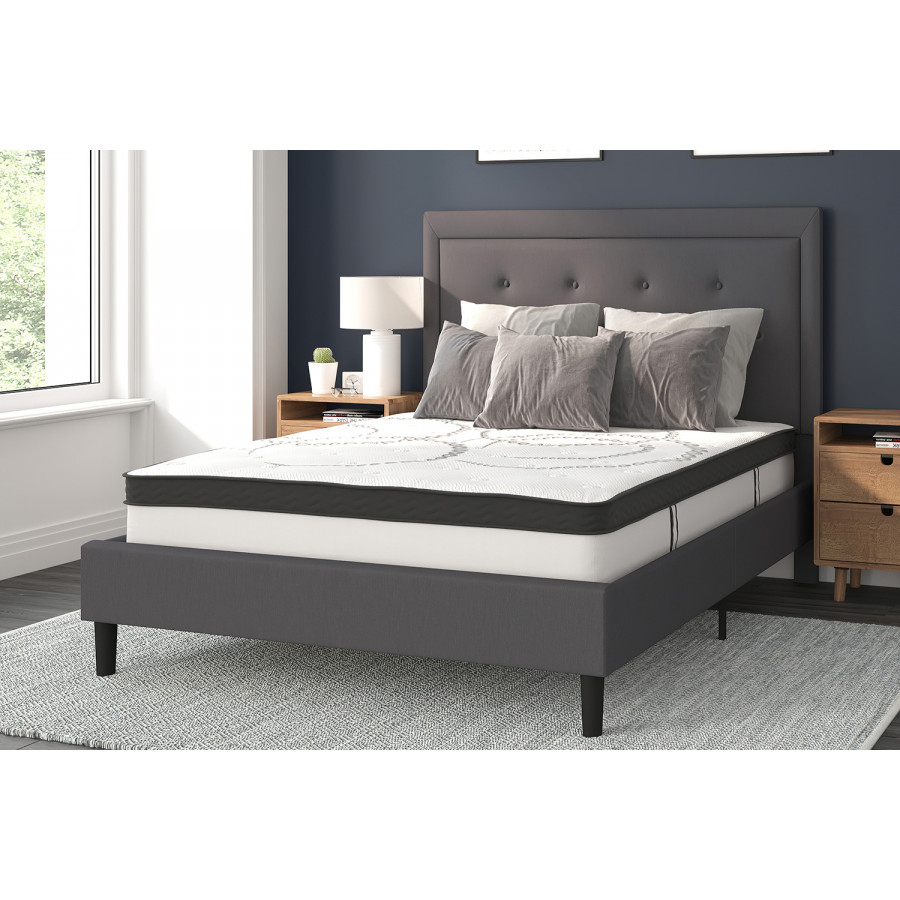 BLNK Roxbury Tufted Upholstered Platform Bed with 10" CertiPUR-US Certified Pocket Spring Mattress - Dark Gray, Full Size
