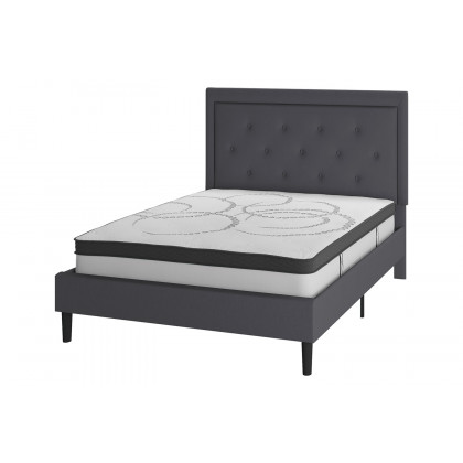 BLNK Roxbury Tufted Upholstered Platform Bed with 10" CertiPUR-US Certified Pocket Spring Mattress - Dark Gray, Full Size
