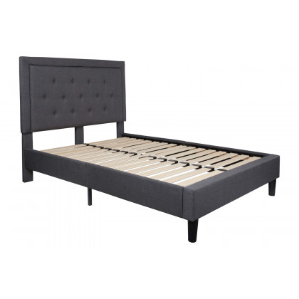 BLNK Roxbury Tufted Upholstered Platform Bed with 10" CertiPUR-US Certified Pocket Spring Mattress - Dark Gray, Full Size