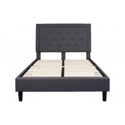BLNK Roxbury Tufted Upholstered Platform Bed with 10" CertiPUR-US Certified Pocket Spring Mattress - Dark Gray, Full Size